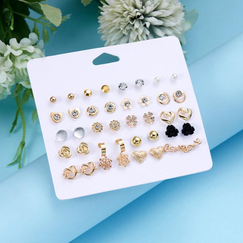 

12 Pair Combination Earrings Set For Women Gold Color Silver Color Heart Four Leaves Earring Wedding Jewelry