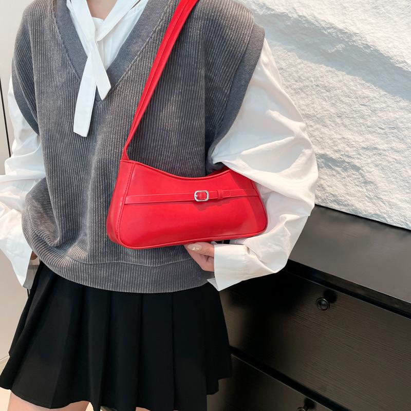 New Solid Color Temperament High-end Texture Shoulder Bag Fashionable and Simple Versatile Commuter Bag Niche Design Underarm Bag Women