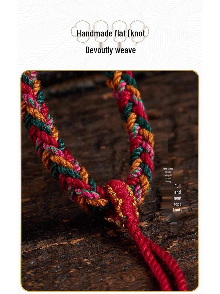 Tibetan Handmade Woven Rope Necklace with Five-Color Amulet and Thangka Pendant