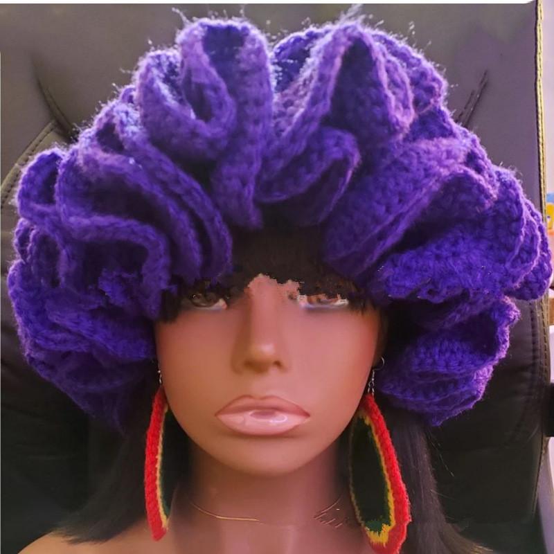 NEW Women Crochet Bucket Hats Y2k Fashion Pleated Ruffles Knitted Hat фиолетовый