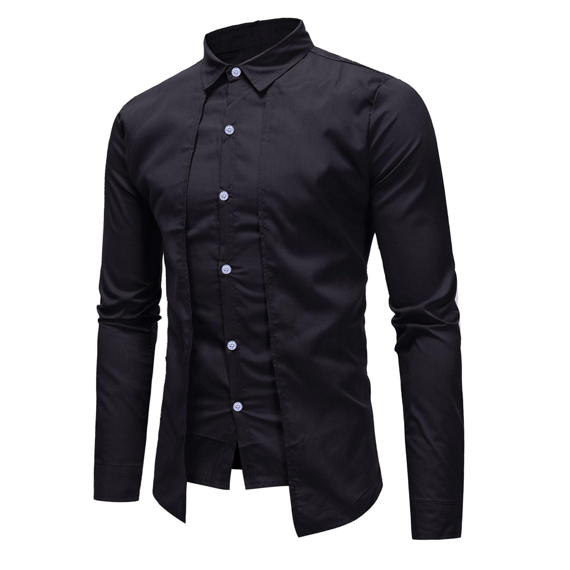 

Double-Breasted Two-Piece Long-Sleeved Casual Shirt XXL чорний