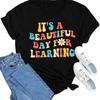 Maihun Women Teacher Life T Shirt It S A Beautiful Day For Learning Vintage Washed Graphic Fashion Casual Stylish Streetwear