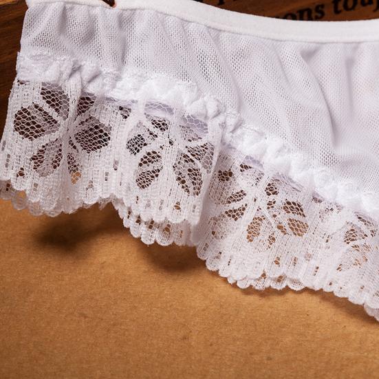 Panties Crotch Opening Low Waist Nylon Hollow Lace See-through Thong for Valentine's Day