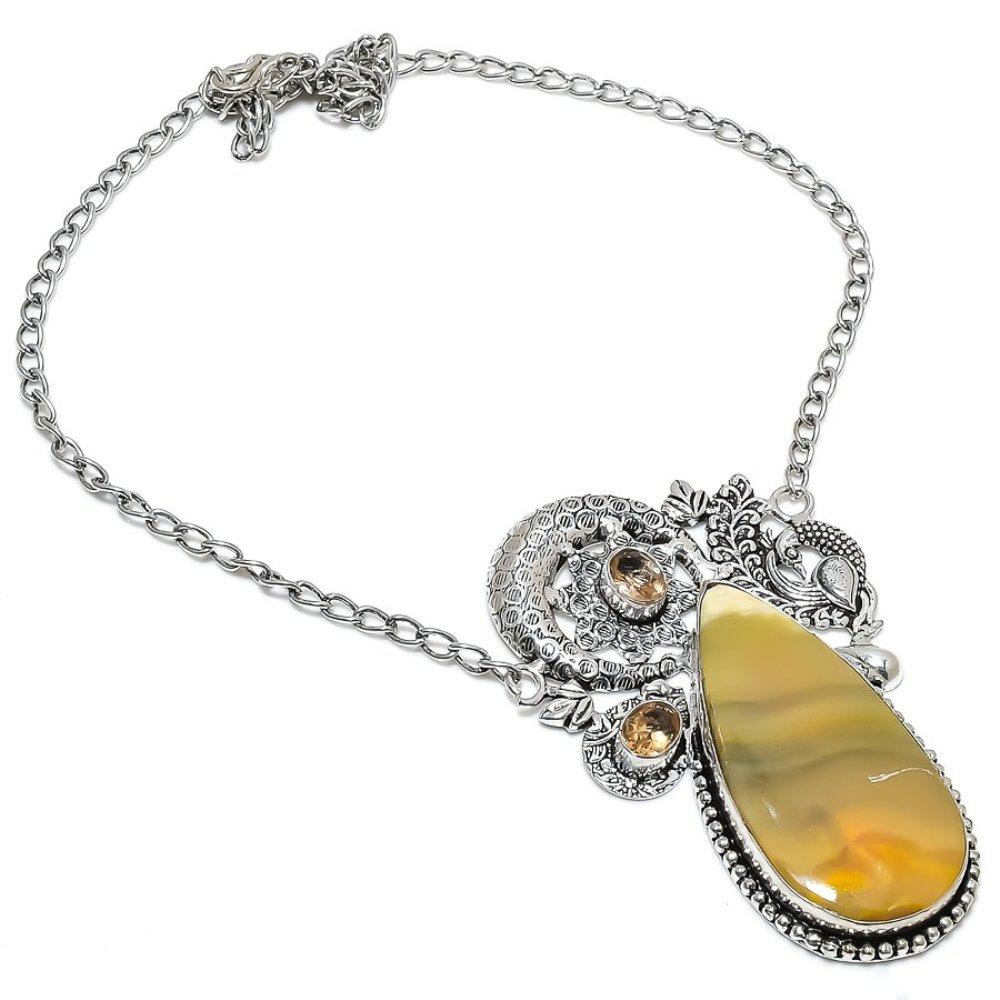 Bumblebee Jasper, Citrine 925 Sterling Silver Jewelry Necklace 18" S0C63