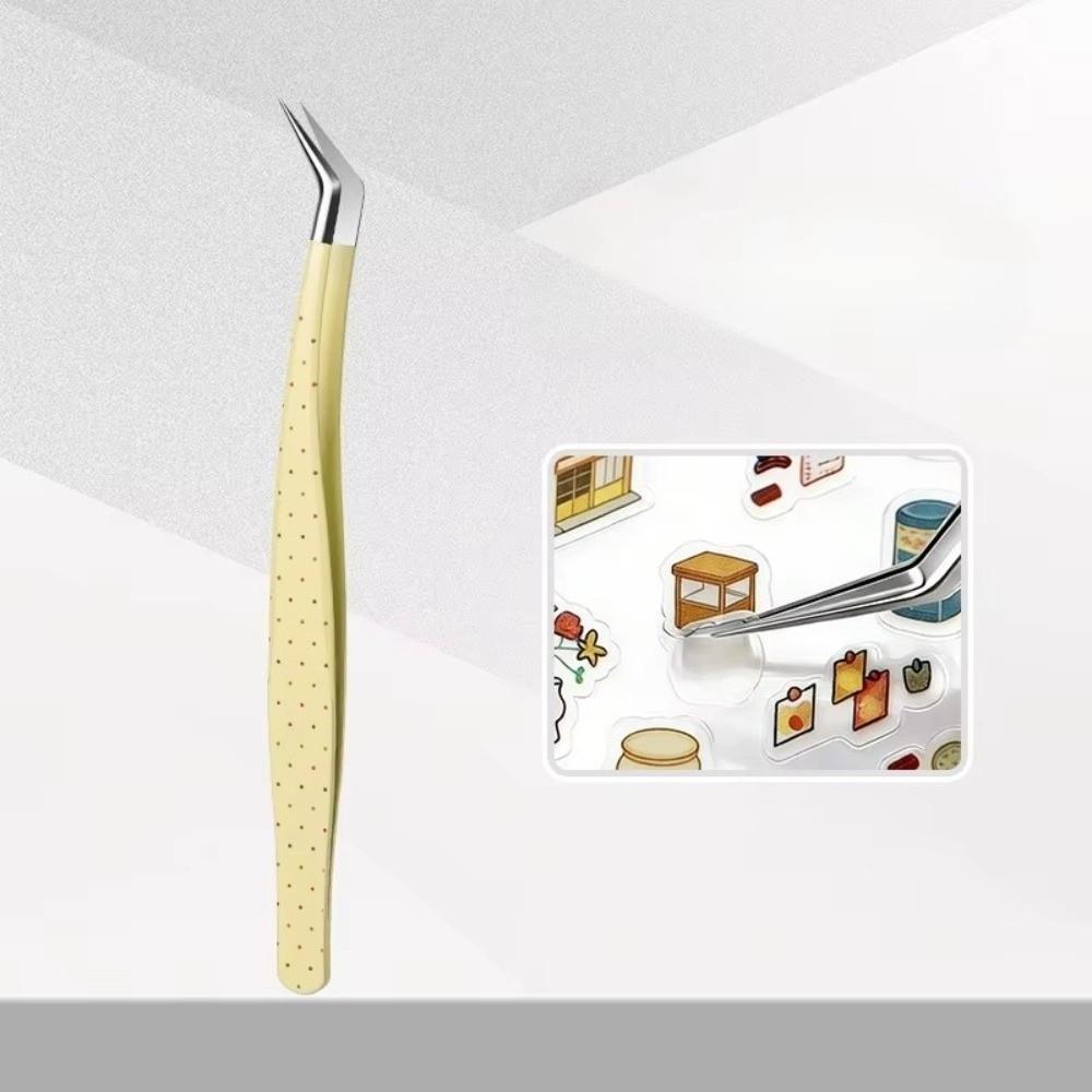 Stainless Steel Curved Stickers Tweezers High Precision Cartoon False Eyelash Tweezers Anti-static Lashes Extension Tweezer