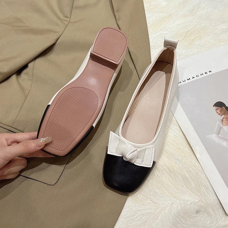 Women's Bow New Square Toe Shallow Ladies Flat Shoes woman Female Patchwork Bowknot Low Heels loafers footwear zapatos mujer
