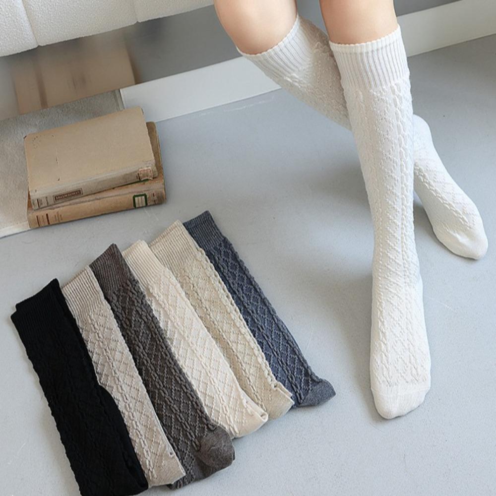 Warm Calf Long Socks JK Knitted Stockings Solid Color Twist Stockings Women  Autumn Winter