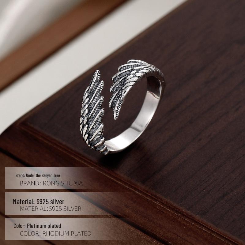 Banyan Tree S925 Silver Korean Angel Wing Feather Ring