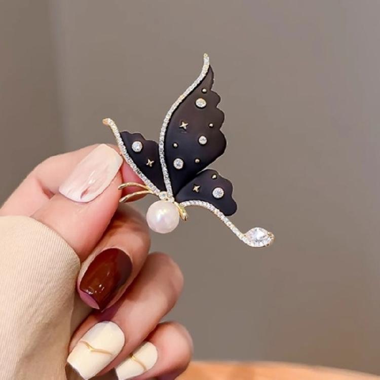 Handcrafted Rhinestones Butterfly Brooch Unique Pearls Inlayed Butterfly Lapel Pin Metal Brooch for Fashionable Women