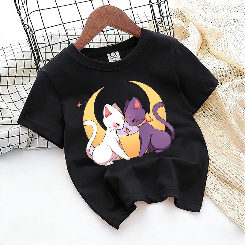 SailorsMoon Anime Girl's T-shirt Cotton Clothes Cute Cartoon Printed Toddler Sweatshirt Casual Short Sleeve Kids Game Trend Tops