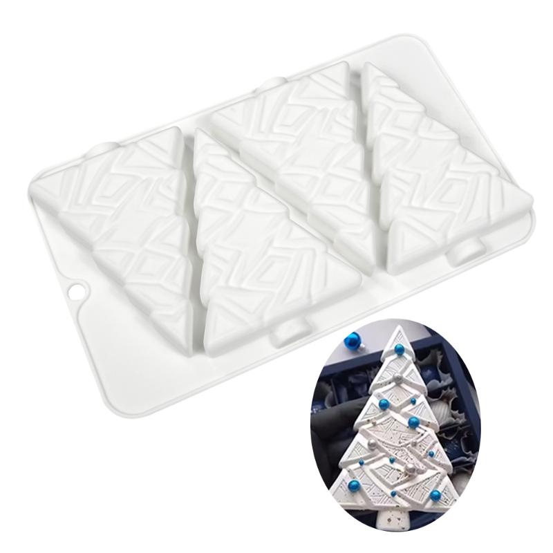 Dorica 4-Kammer 3D Weihnachtsbaum Design Mousse Form Schokolade Französische Dessert Backwaren Silikonform Kuchen Backen Dekorationswerkzeuge