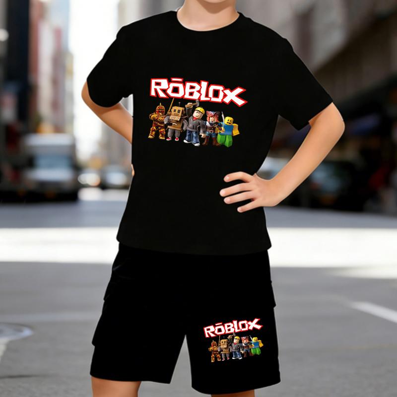 

Boys 2 Piece Cartoon robot printed outfit, Short Sleeve T-Shirt and Shorts Set for Kids Age 5-14,White, Black Sporty Casual Summer Clothes 5-6 Years чёрный