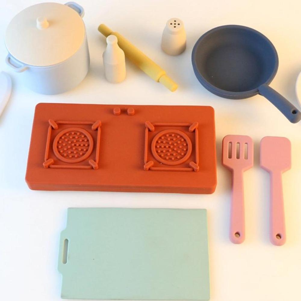 Conjunto de Brinquedos de Cozinha de Silicone Panela Cozinhar Para Criança Pequena Educacional Desenvolvimental Melhor Presente