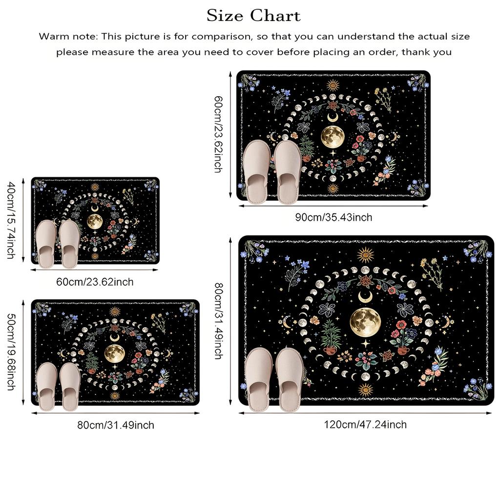 1pc Celestial Floral Doormat Deep Indigo Black Gold Print Polyester Hand Wash Only 80x50cm Decorative Use