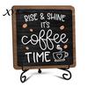 Cafe Store Decorations Coffee Themed Wooden Tabletop Sign, Rustic Kitchen Bar Plaque with Iron Station Accessories Stand, Farmhouse Home Dining