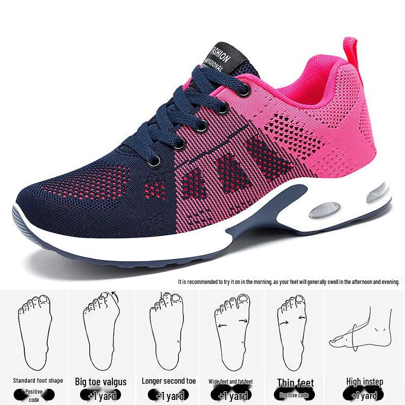 Women's Lightweight Air Cushion Running Shoes - Versatile, Breathable Flyknit Mesh, Large Size