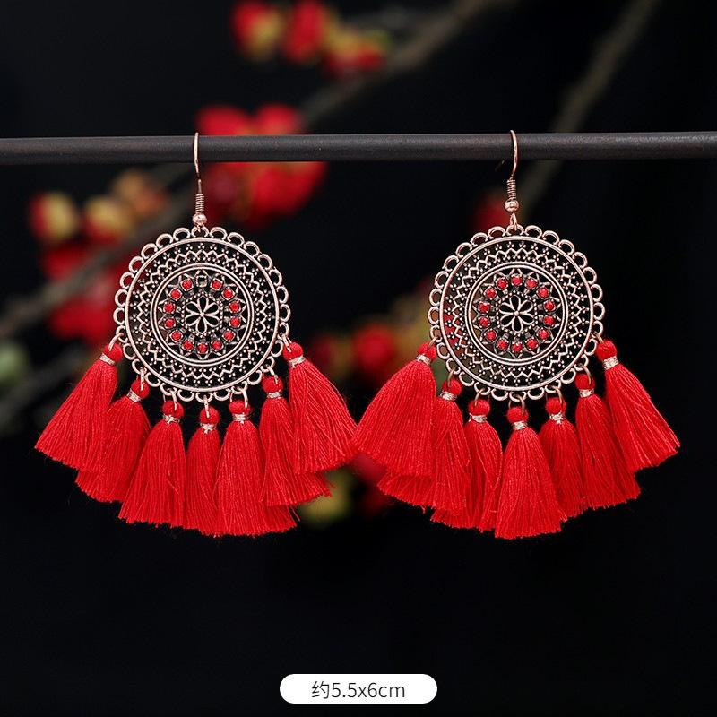 Vintage Bohemian Red Tassel Earrings Female Long Temperament Earrings Vacation Photography Bridal Earrings