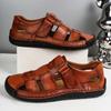 Leather Men Flats Summer New Large Size Men's Sandals Handmade Men Sandals Sandals Breathable Male Shoes Big Size 38-48