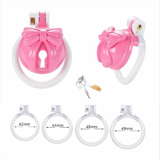 Pink Bow Chastity Cages Sissy Gay Two-tone Craft Chastity Locks Male Locks Pseudo Sissy Chastity Device Escape-proof Cheat-proof