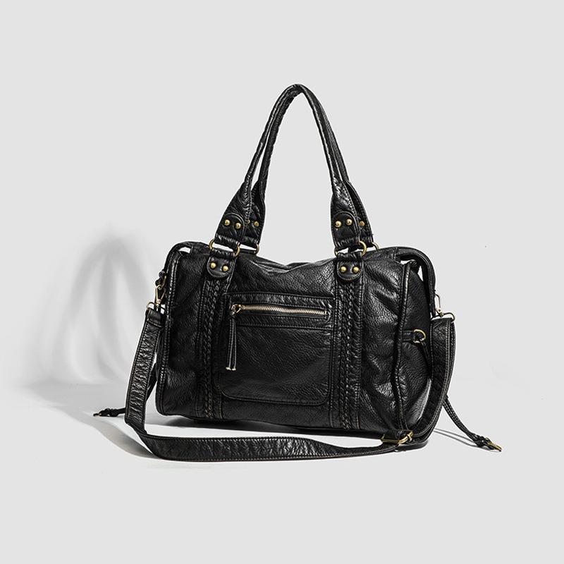 Geantă de damă casual din piele spălată, geantă de umăr din piele moale, geantă retro tip locomotivă, geantă messenger
