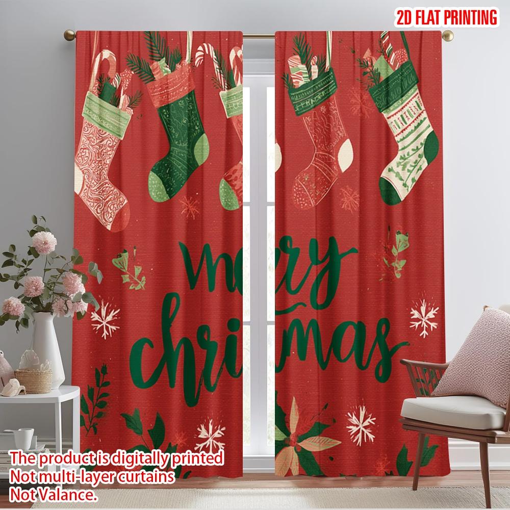 

2pcs,2D plane printing Popular Curtains Stockings_ Snowflakes & Poinsettias Durable Polyester (without rod) Decorations Inside 52.50×116.00 CM 2pcs