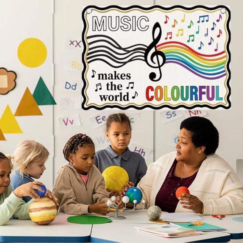 Music Makes World Colorful Tapestry, Rainbow Notes Wall Hanging, Classroom Music Room Wall Decoration Decor