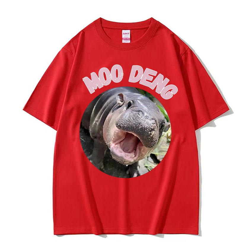 Moo Deng Bouncy Pig in Thai Picture The Cute Baby Hippo Funny Meme T Shirts Unisex Women Casual 100 Cotton Oversized Tshirt Tops