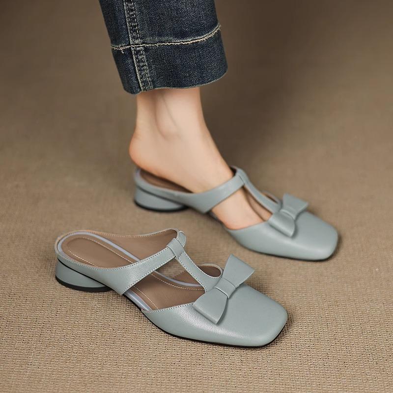 

Fashion New Spring Summer Butterfly-Knot Patent Leather Pointed Toe Women Slippers Fashion Thin High Heels Mules Shoes Elegant Pumps 40 светло-синий