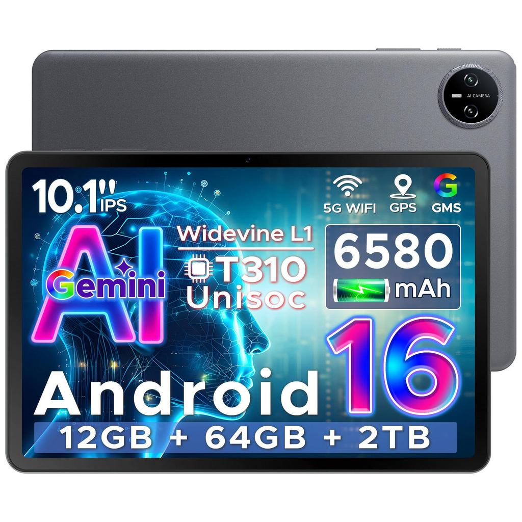 DOOGEE Tab A9 Android 16 Tablet 10 Inch, Unisoc T310 Android Tablets 12GB RAM 64GB ROM(TF 2TB), 6580 mAh Battery, 5G WiFi|Dual Speaker