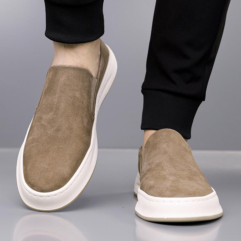 Nowa Moda Khaki Szare Wsuwane Mokasyny Męskie Uniwersalne Skórzane Platformy Buty Codzienne Męskie Luksusowe Projektanta Obuwie do Chodzenia