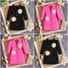 Girls Fashion Suit Collar Dress Rose Pink Puff Sleeves + 3D Flowers Sweet Dress for Older Children