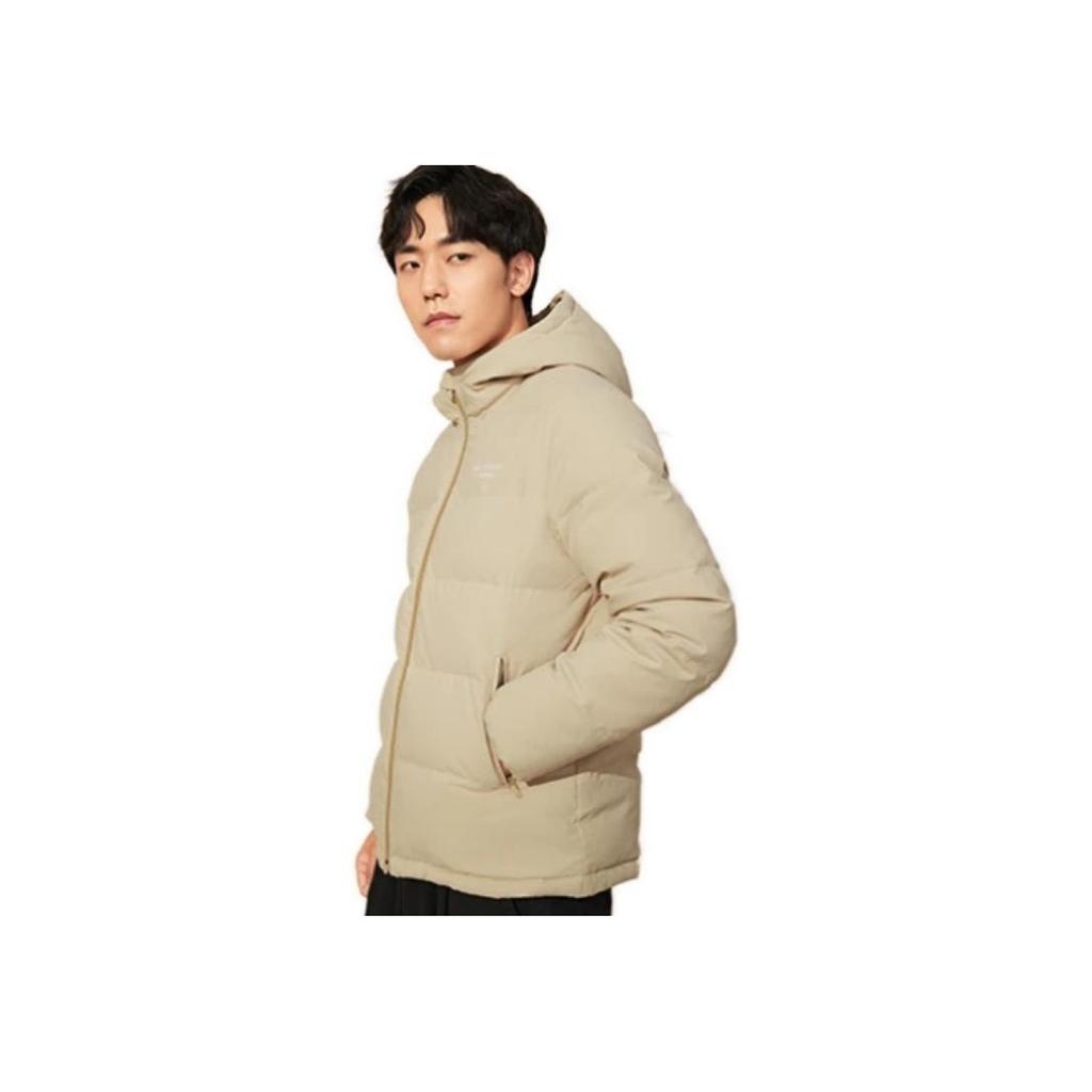 LiNing Logo Print Hooded Short Down Jacket Men Outerwear Off-White AYMS145-3