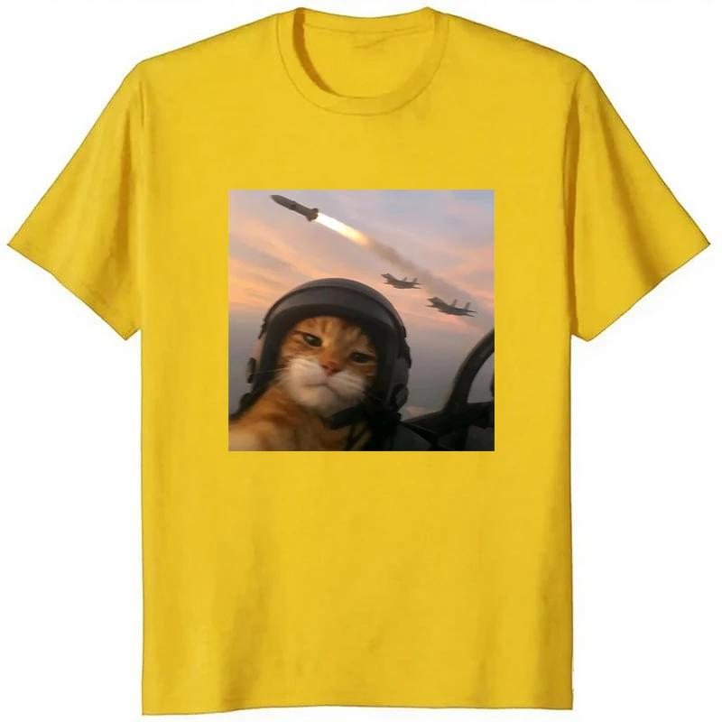 

Summer Fun Battle Pilot Cat Face Meme Printed Tshirt Fashionable and Unique Street Trend Mens Shortsleeved Tshirt 3XL