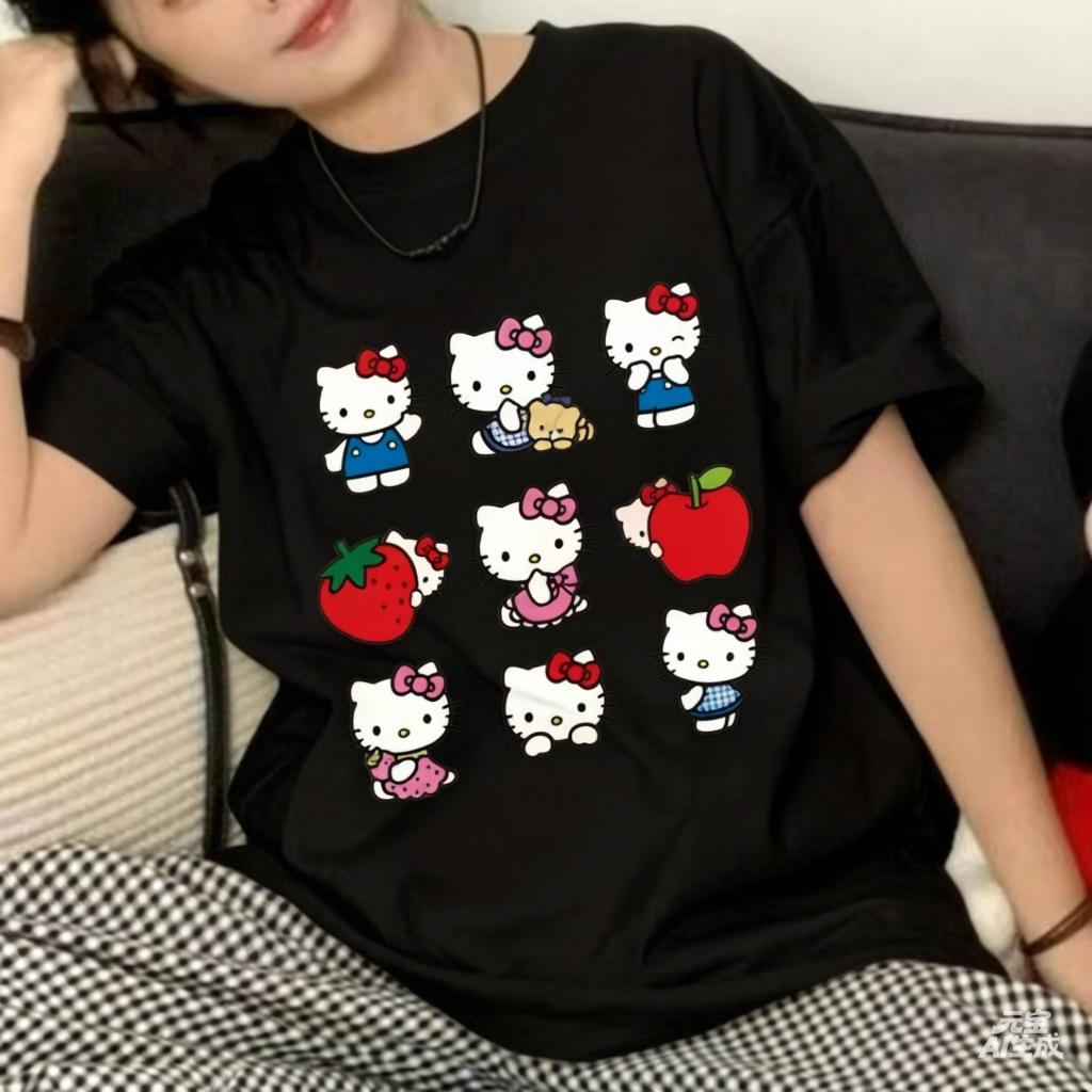 2026 Summer Shortsleeve Printed Tshirt Women Couple Sanrio Style Versatile Casual Fashionable Cute Wearing
