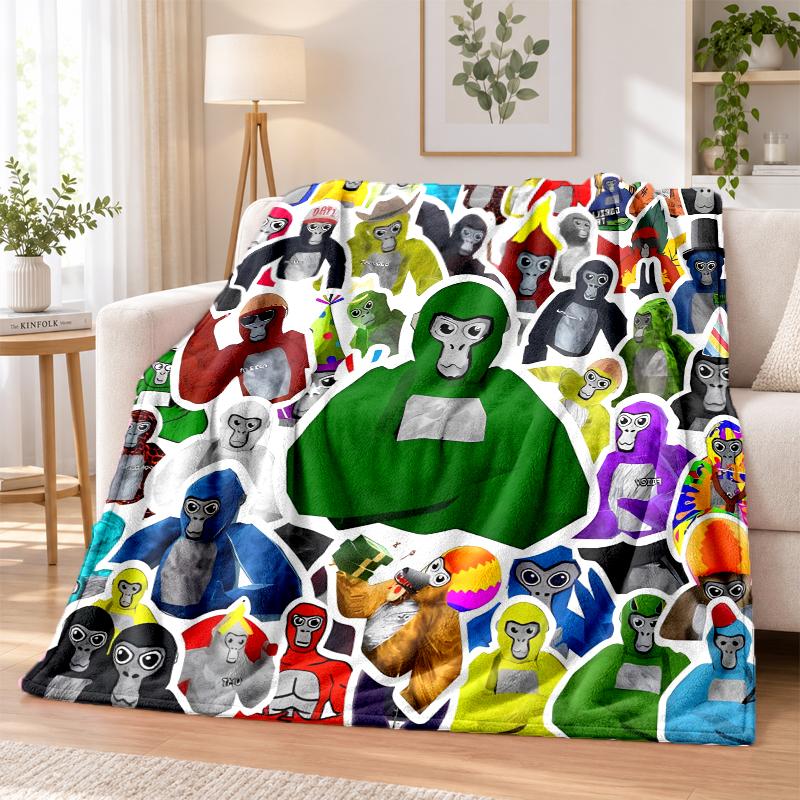 Gorilla Tag Party Time Flannel Throw Blanket Soft Warm Cozy For Sofa Bed Indoor Home Bedroom Use