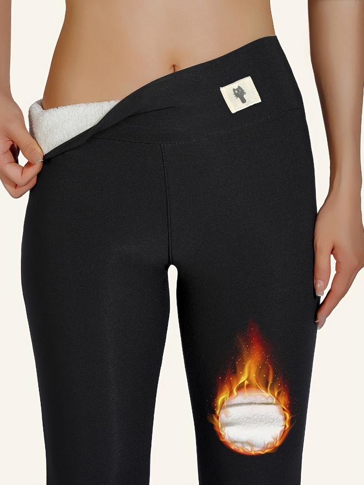 Hochtaillierte bestickte Katze Fleece Skinny Hose für Damen, Herbst- und Winter-Lauf- und Rad-Leggings, Yogahose