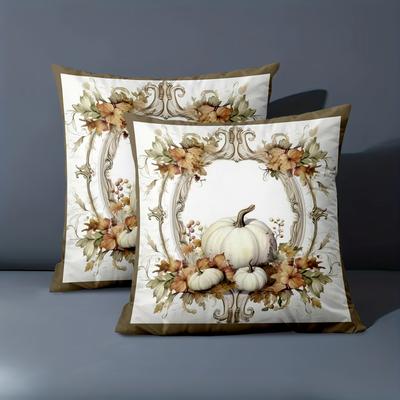 1 Pieces-2D Flat Printing Autumn Floral Pumpkins Pattern Decorative Cushions Polyester Pillowcase, Sofa Decorative Cushion Cov