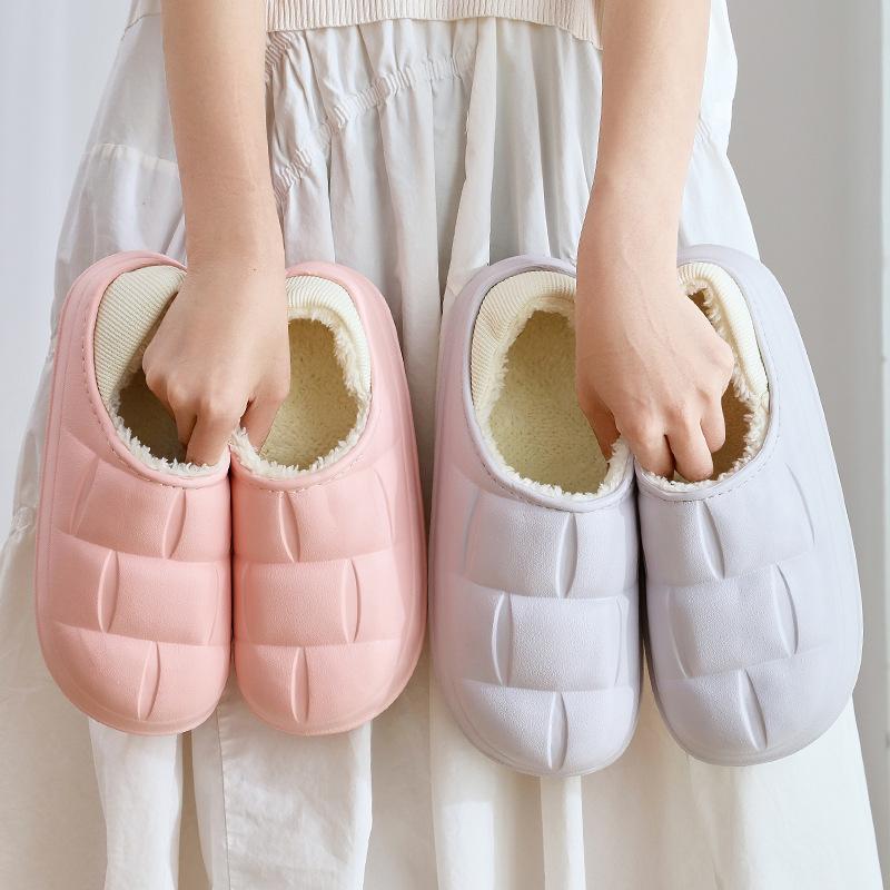 Waterproof Home Petal Cotton Shoes Autumn and Winter Warm Couple Thick-soled Bag and Velvet Slippers