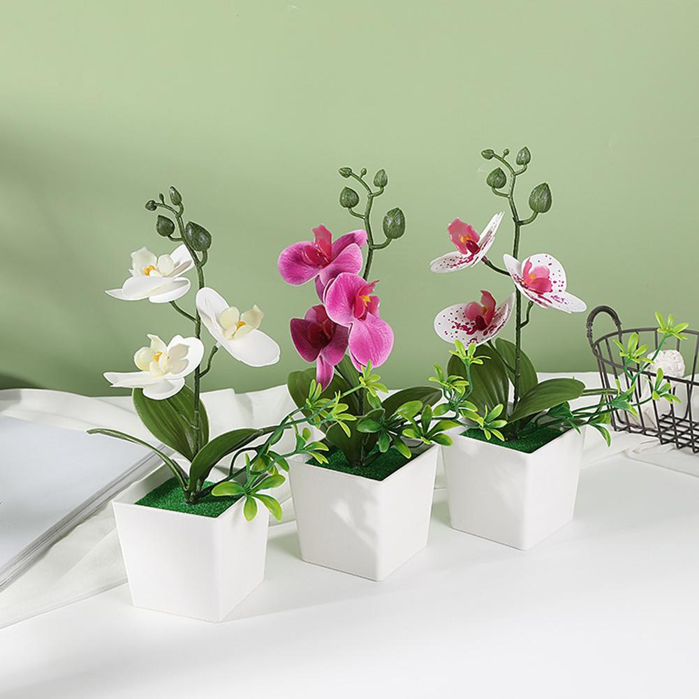 Three Piece Artificial Phalaenopsis Potted Flower Arrangement for Office
