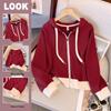 Korean Style Women's Color Block Hoodie Jacket - Casual Spring/Autumn Zipper Top