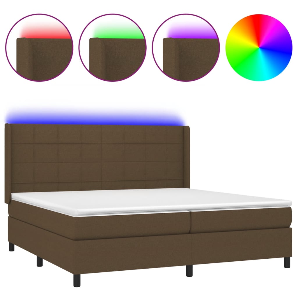 Cama con Somier con Colchón y LED Marrón Oscuro 200x200 cm Tela
