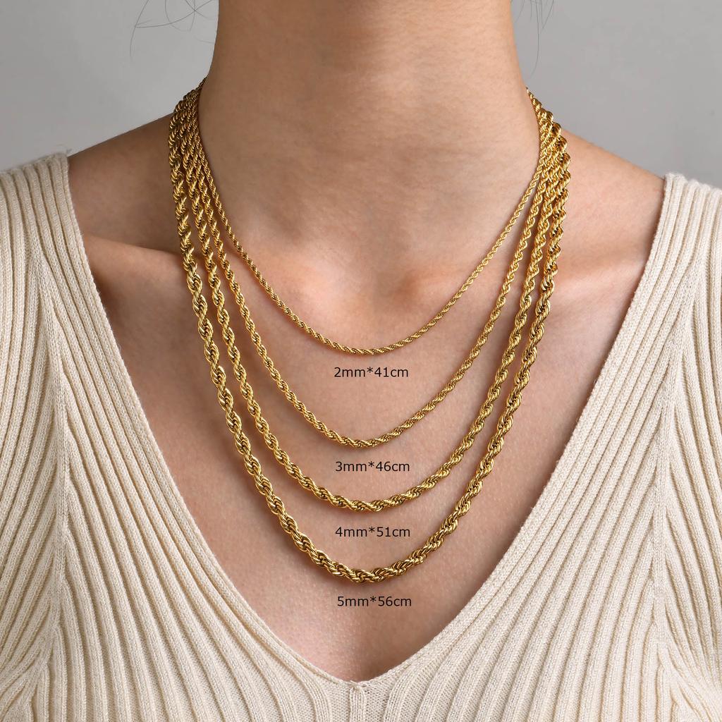 2/3/4/5MM Twist Chain Necklace For Women Men,Stainless Steel Chic Twisted Collar,Gold Plated Dainty Waterproof Jewelry Wholesale