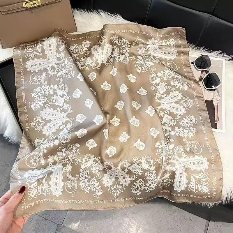 New high-end scarf green imitation silk scarf light luxury cashew flower Korean pattern spring and autumn cashew flower