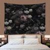 Black Floral Tapestry Retro Flower Bloosom Rustic Rose Watercolor Peony Vintage Boho Gothic Spring Plant Leaves Home Decor Wall