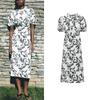 Spring New Arrival French Socialite Puff Short Sleeve Tight Waist Slimming Retro Print Long Dress 5216243