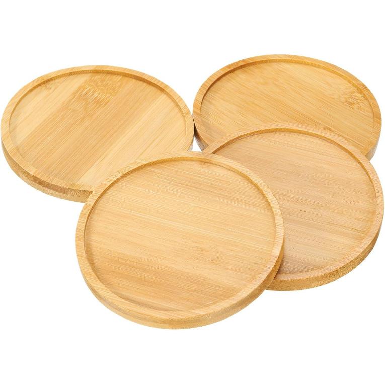 uxcell 4PCS Mosaic Bamboo Coasters, 3.7 Inch Blank Base Trays, Round Drinking Cup Coaster, Wooden Drinks Coasters for Coffee Table Dining Table