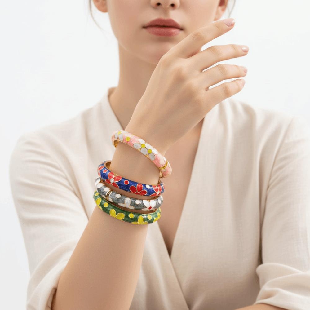 Colorful Enamel Flower Bangle Traditional Glazed Bangle Women's Hand Bracelet  Jewelry Gifts