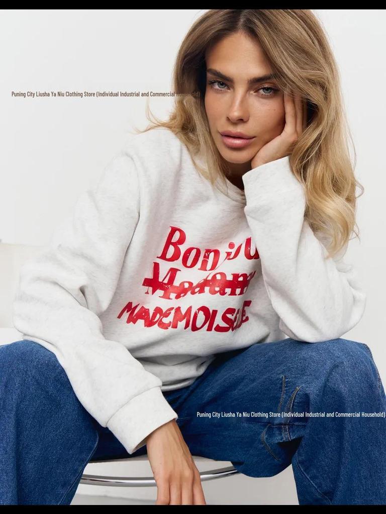 2025 Fall/Winter Chic Letter Print Loose Fit Sweatshirt
