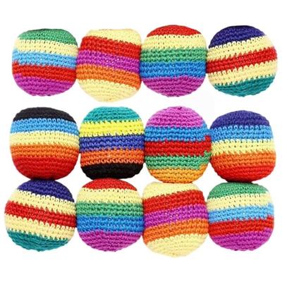 1/3/6/12Pcs Durable Handmade Knitted Footbag Sack Geometric Pattern Magic Juggling Balls Children