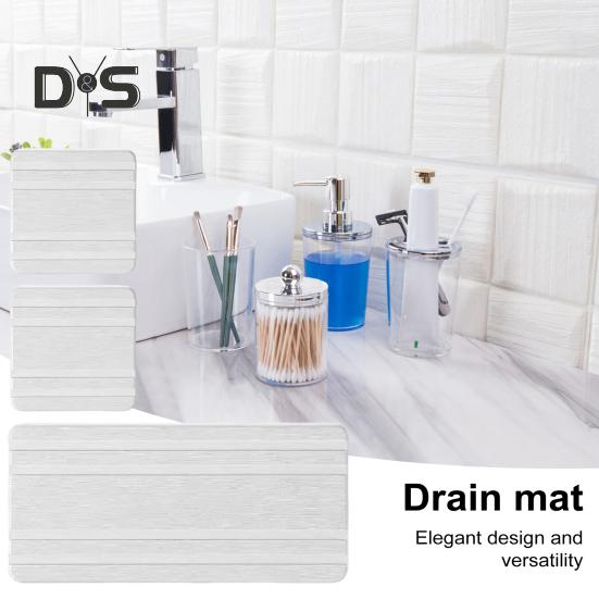 3Pcs Water Absorbing Stone Tray Stripe Design Quick Drying Sink Drain Mat Anti-Slip Soap Holder Kitchen Bathroom Vanity Trays